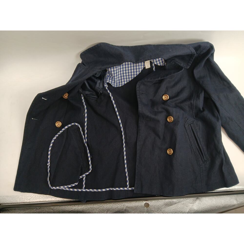J.Crew Double Breasted Denim Jacket Peacoat Womens Size 10 Blue Gold Buttons - Picture 4 of 7